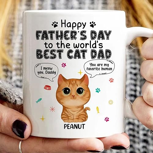 Miniatura 2 de Taza de café personalizada con texto en inglés "Happy Father's Day To Cat Dad", regalo para amantes de los gatos, papá o gato, taza de café para el