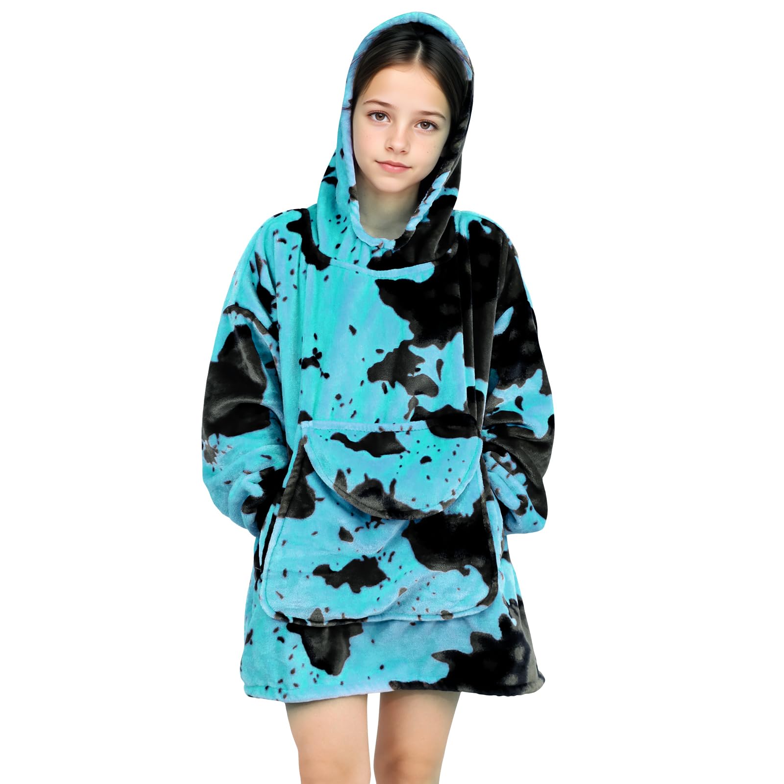 Teal Wearable Blanket Hoodies for Teens - Oversized Turquoise Flannel Fleece Sweatshirt Blanket with Pocket, Teal Blue Gifts for Boys Girls 6-13 Year