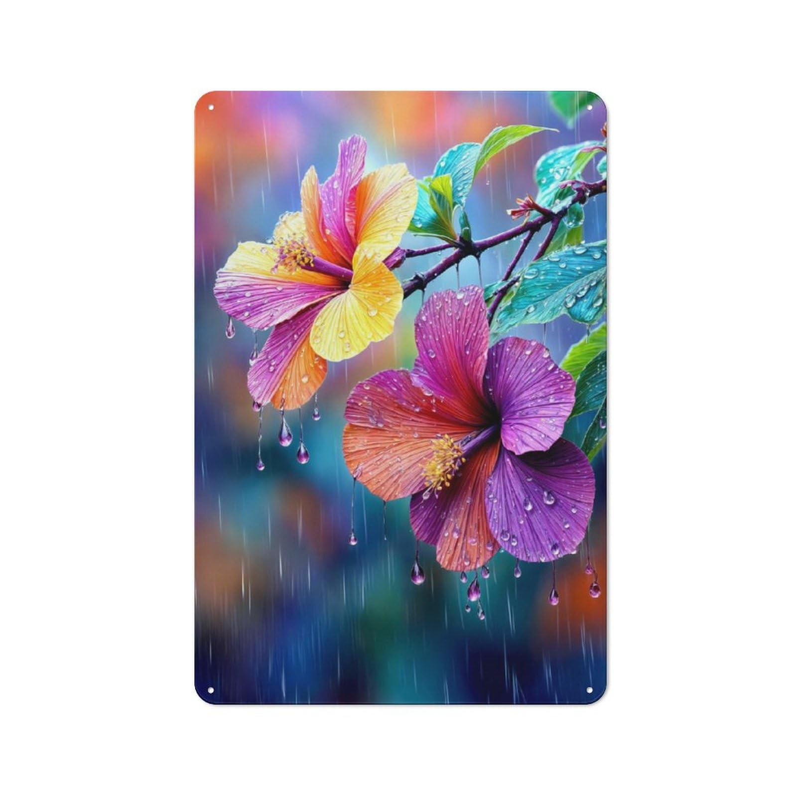 Junmoney Hibiscus Flower Garden Art Metal Plaque 30X20cm With For Pub Or Café, Rustic Decor, For Garage, Workshop And Man Cave Decoration
