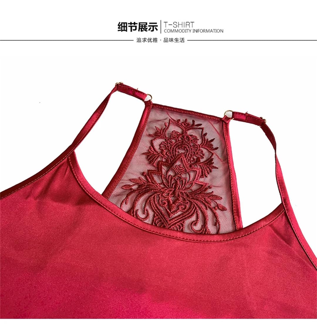 Canottiera da donna senza maniche in pizzo a rete patchwork canotta estiva in raso