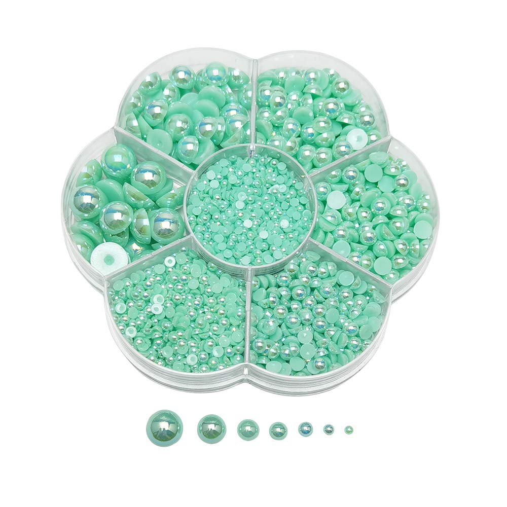 Chenkou Craft 3000PCS 1 Box Mint Round Flatback Imitation Half Pearls Bead Loose Beads Gem (Mint Half Ball)