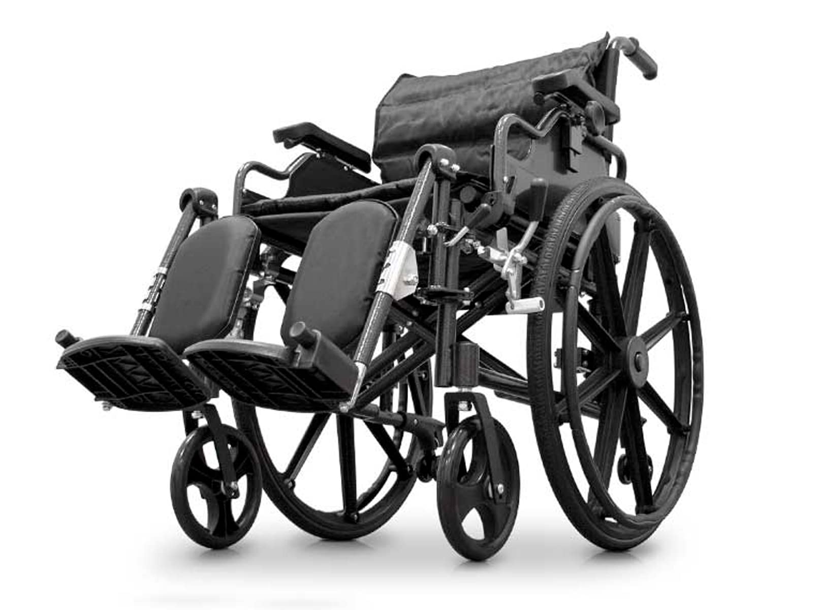 QUIRUMED Silla de ruedas aluminio plegable. Apoyabrazos abatible, ruedas extraíbles, Reposapiés elevables 90º, Asiento y respaldo con cojín acolchado, Frenos manuales, Antivuelco