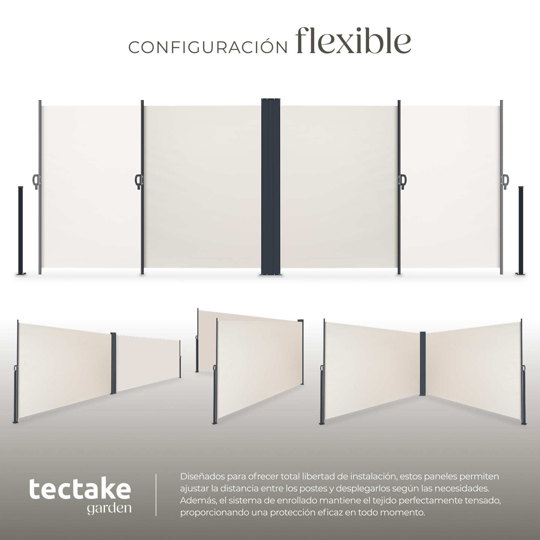 tectake® Toldo Retractil Exterior Doble 200x600 cm, Toldos Exterior Terraza, Separador de Ambientes, Paravientos, Toldo Lateral, Toldos Terraza, Parasol Lateral Jardin - Beige