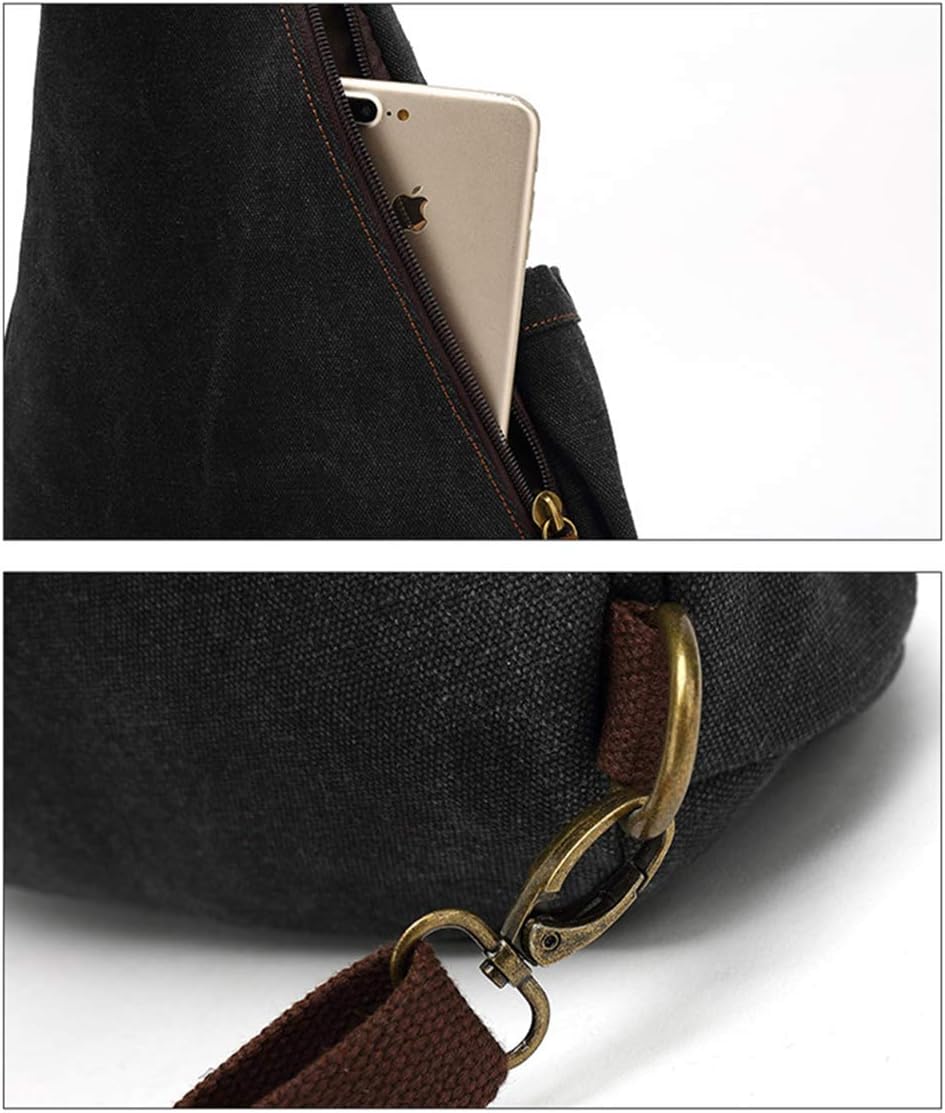 Canvas Sling Bag Backpack Small Crossbody Shoulder Casual Daypack Rucksack for Men Women Outdoor Cycling Hiking Travel (Coffee)