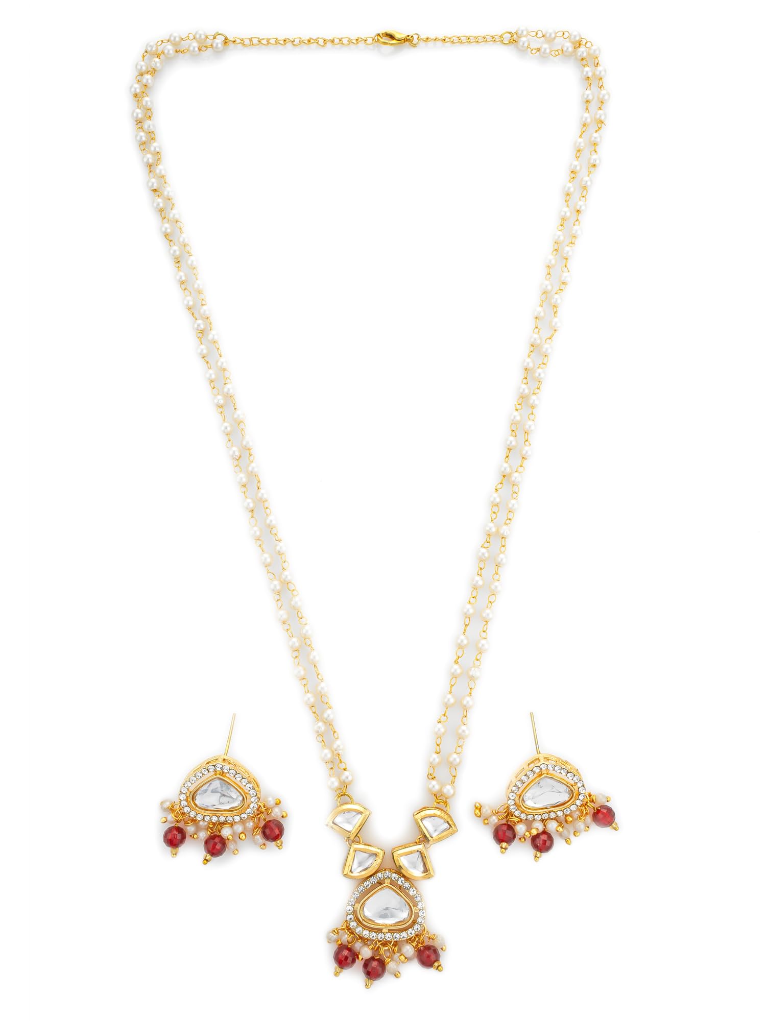 Elegant Traditional Necklace Set for Women | Gold Plated Brass Jewellery with Red Stones & Pearls | Ideal Gift for Weddings, Parties & Celebrations (NK4849)-image-43