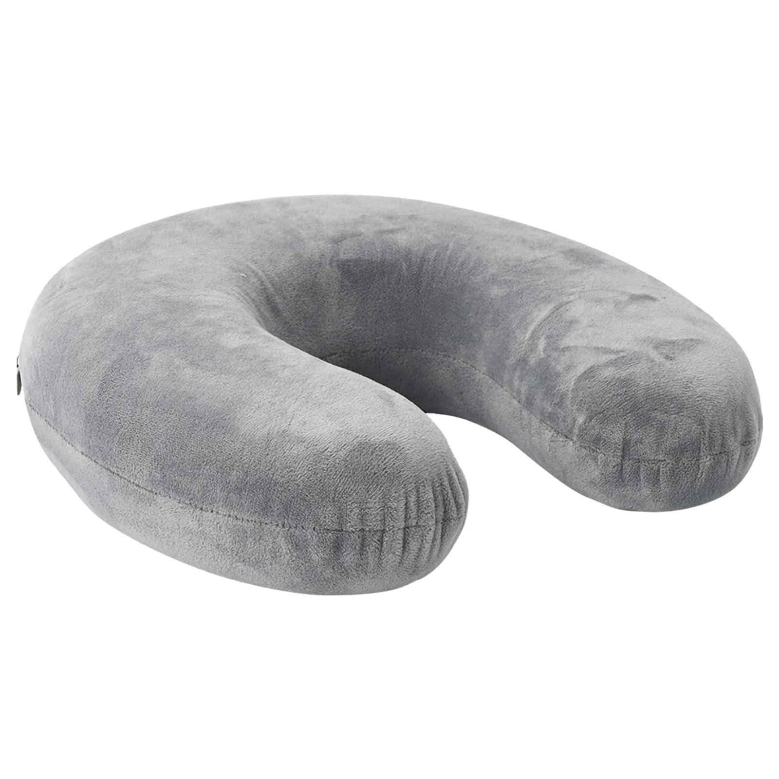 Almohada de viaje para cuello gris con espuma viscoelástica, almohada ergonómica para dormir de lado y de espalda, transpirable, funda lavable