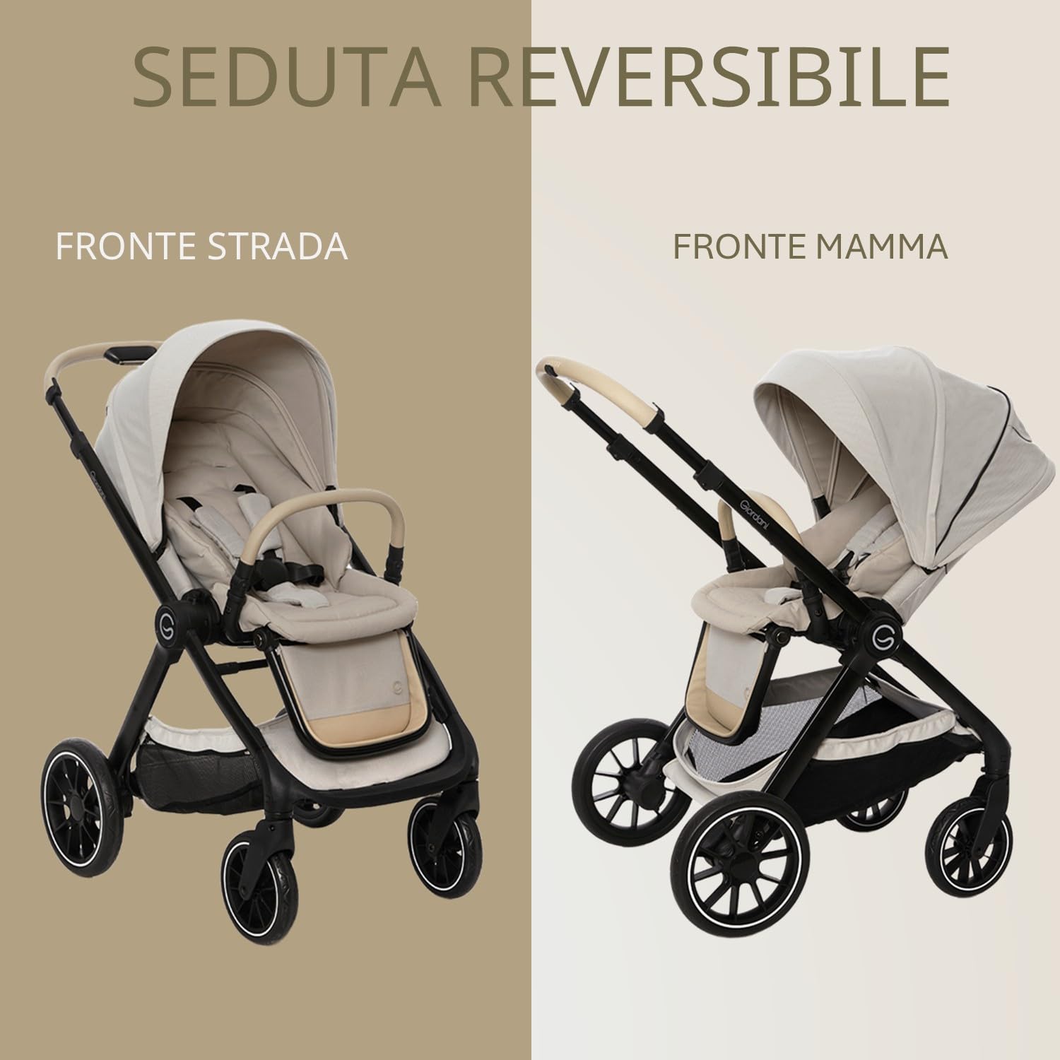 Giordani Trio Sistema Modulare G-Comfort, Passeggino Chiusura Automatica Fronte Mamma Strada 0-22kg, Navicella e Seggiolino Auto con Tasti Memory, Ruote Ammortizzate e Fibbia Magnetica
