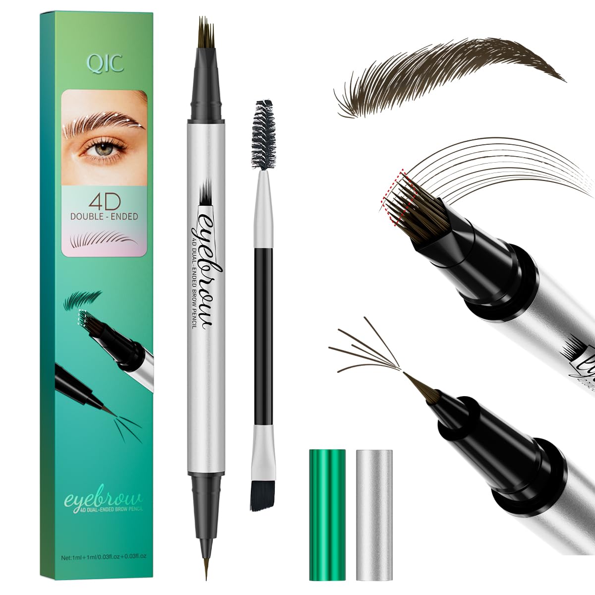 QIC Eyebrow Pencils for Women, 4D Micro Eyebrow Pencil, Waterproof Brow Pencil, Black Brown Brow Pen 04 Black Brown