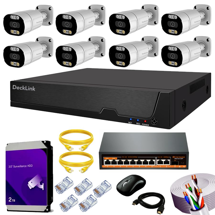 DeckLink 5MP IP CCTV Camera Full Set 8 Bullet Metal Body Camera ColourVu Mode Audio Mic Inbuilt, Giga 1000mbps Poe Switch with 2TB Survillance Hard Disk-picture-30