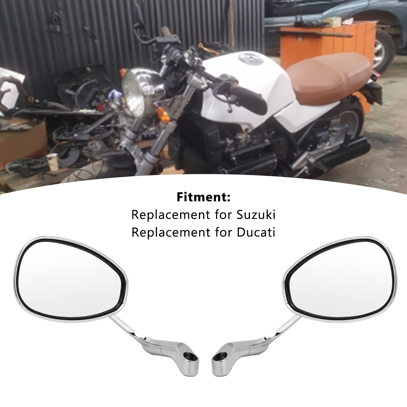 Abbigliamento Moto E Accessori - Specchio Retrovisore Coppia Specchietti Moto Custom Chopper Cromo DX+SX - 4