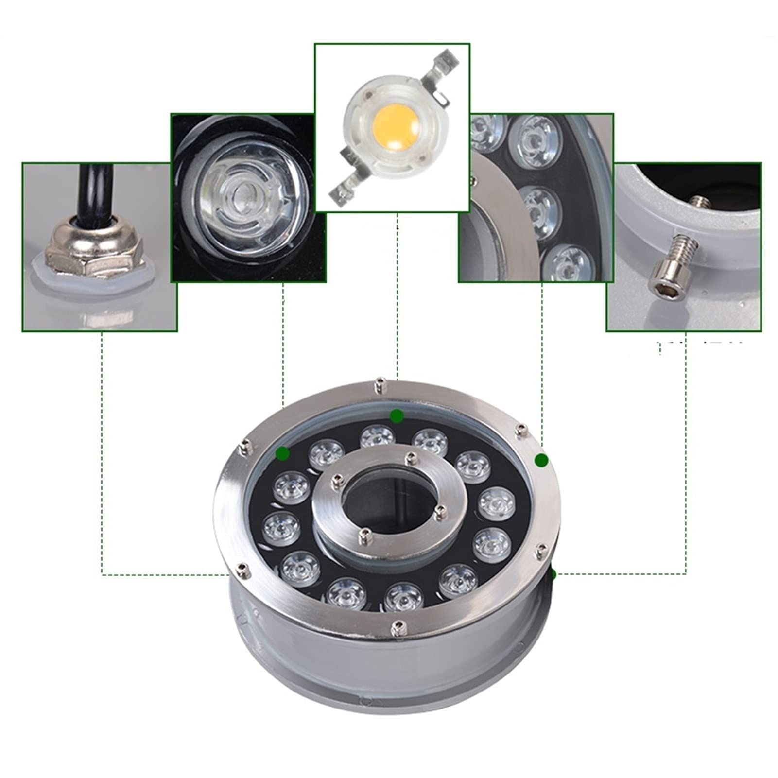 Tauchbarer Led-Poolstrahler – Unterwassereinbauleuchte, Led-Ringbrunnenlampe – 12 V/24 V Mittelloch-Teich-Unterwasserbeleuchtung – Wasserdichte Ip68-Brunnenbeleuchtung, Farbige Wasserspielbeleuchtung