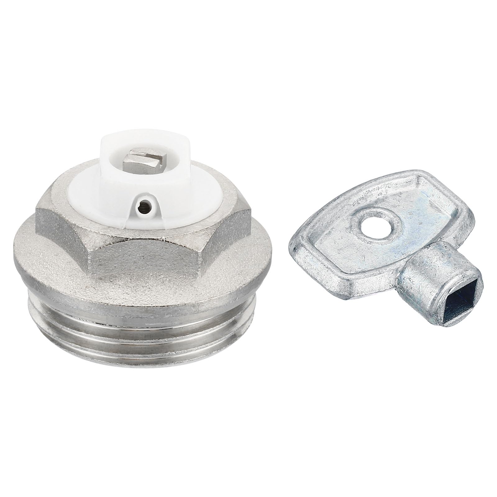PATIKIL 1" BSP Male Thread Manual Radiator Air Vent Plug Valve Kit with Key, Nickel Plated Brass Plug for Radiator Heater Silver White