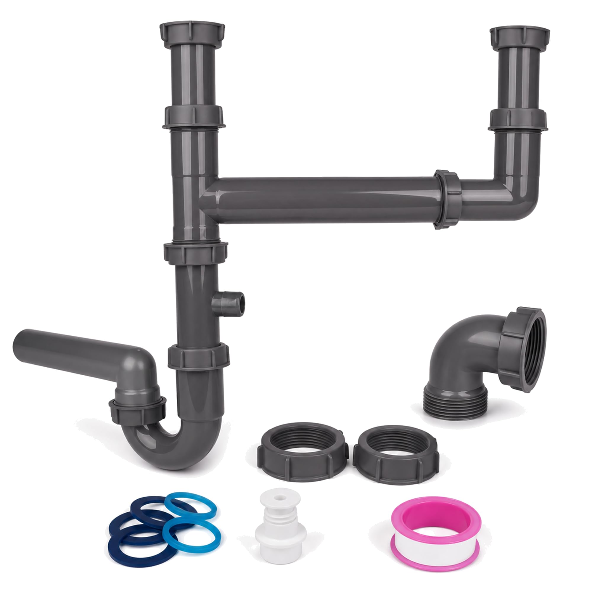 Kit di scarico doppio per lavello da cucina, 1-1,3 cm, con sifone a P | Design flessibile salvaspazio con montaggio senza attrezzi e tenuta affidabile a tenuta stagna