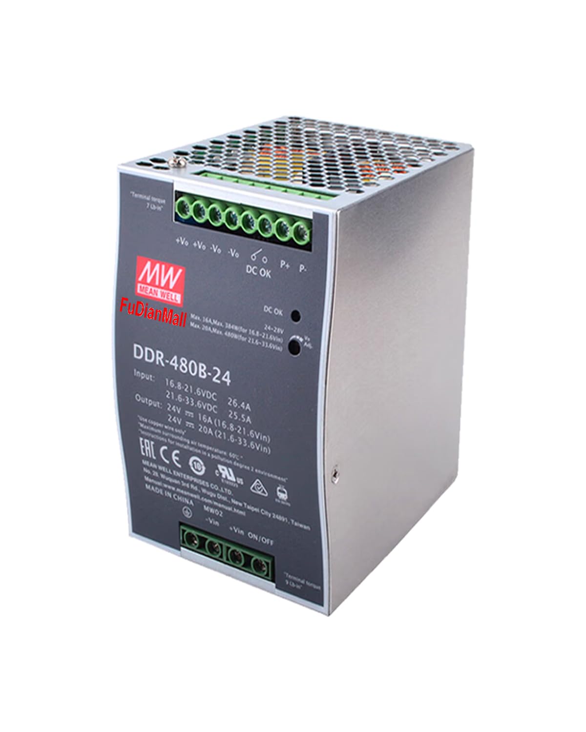 Mean Well 480W DIN Rail Type DC-DC Converter Power Supply 24V 20A DDR-480B-24 Fully Modular