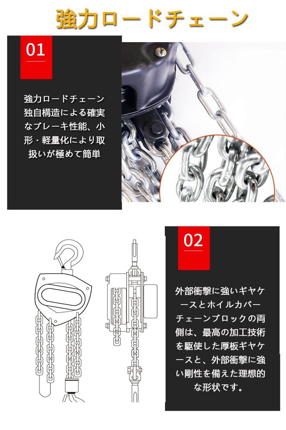 3m チェーンブロック 手動式 荷締機 チェンブロ ホイスト 1.5トン