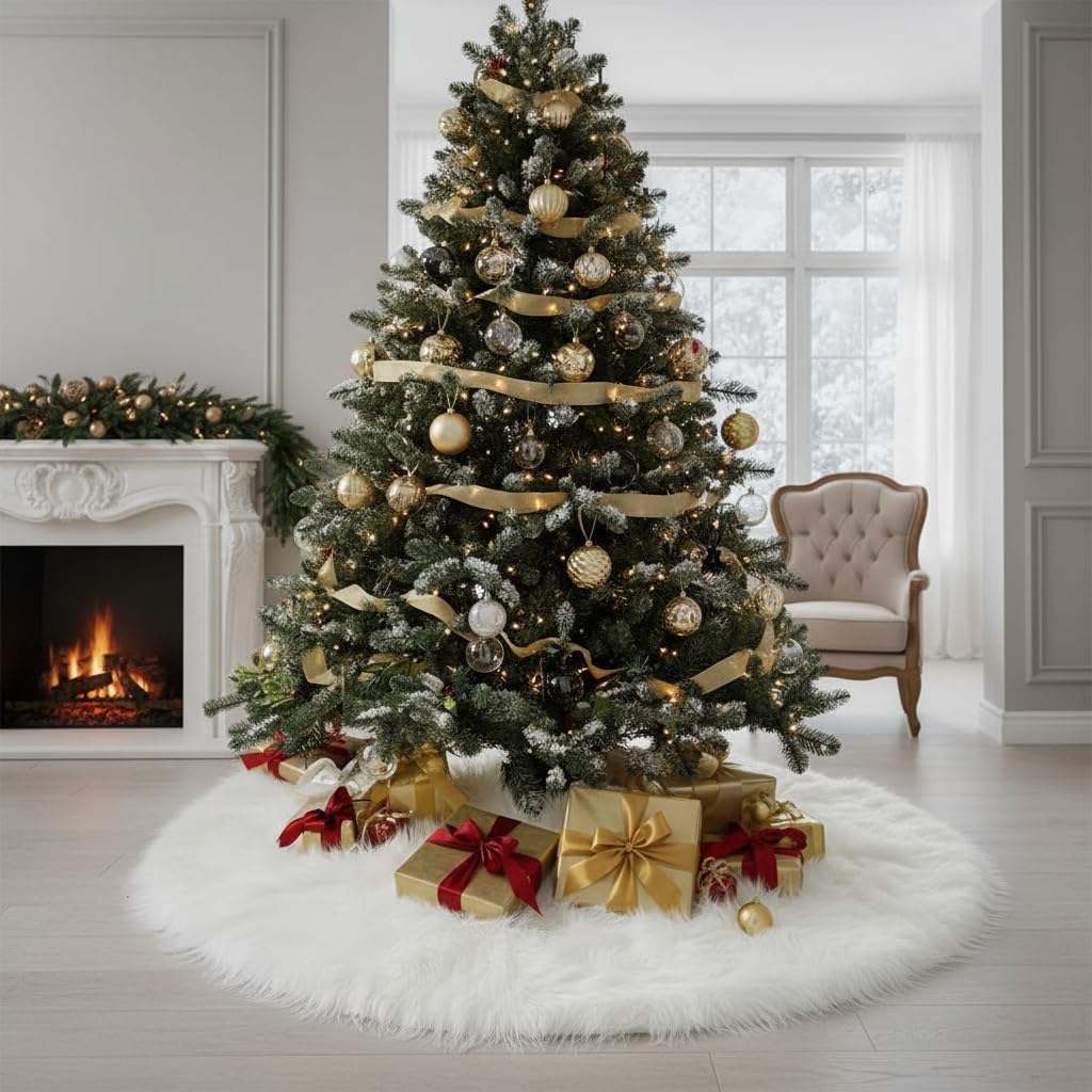 Saia P/Arvore De Natal Pelúcia Pelo Alto 7cm Branca 50cm