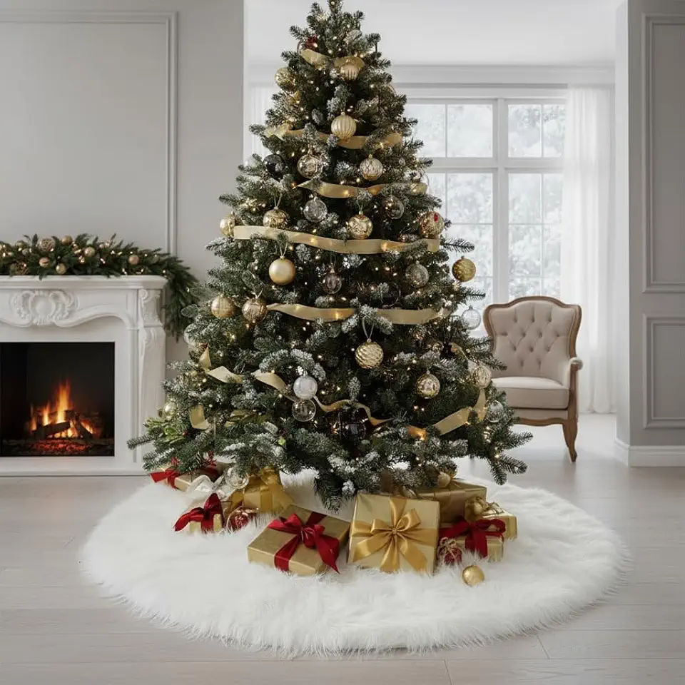 Saia P/Arvore De Natal Pelúcia Pelo Alto 7cm Branca 120cm