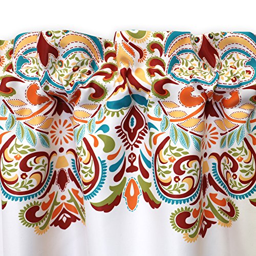 Lush Decor Clara Valance Paisley Damask Print Bohemian Style Single Curtain, 52" W x 18" L, Turquiose & Tangerine - Image 3