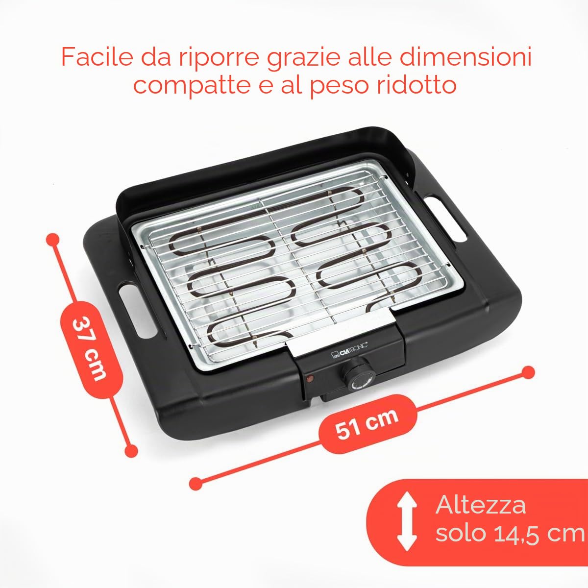 Griglia da tavolo per barbecue Clatronic | Griglia elettrica | Balcone e cucina | Griglia elettrica con paravento | Griglia con griglia cromata | Griglia da tavolo con involucro Cool Touch | BQ 3841