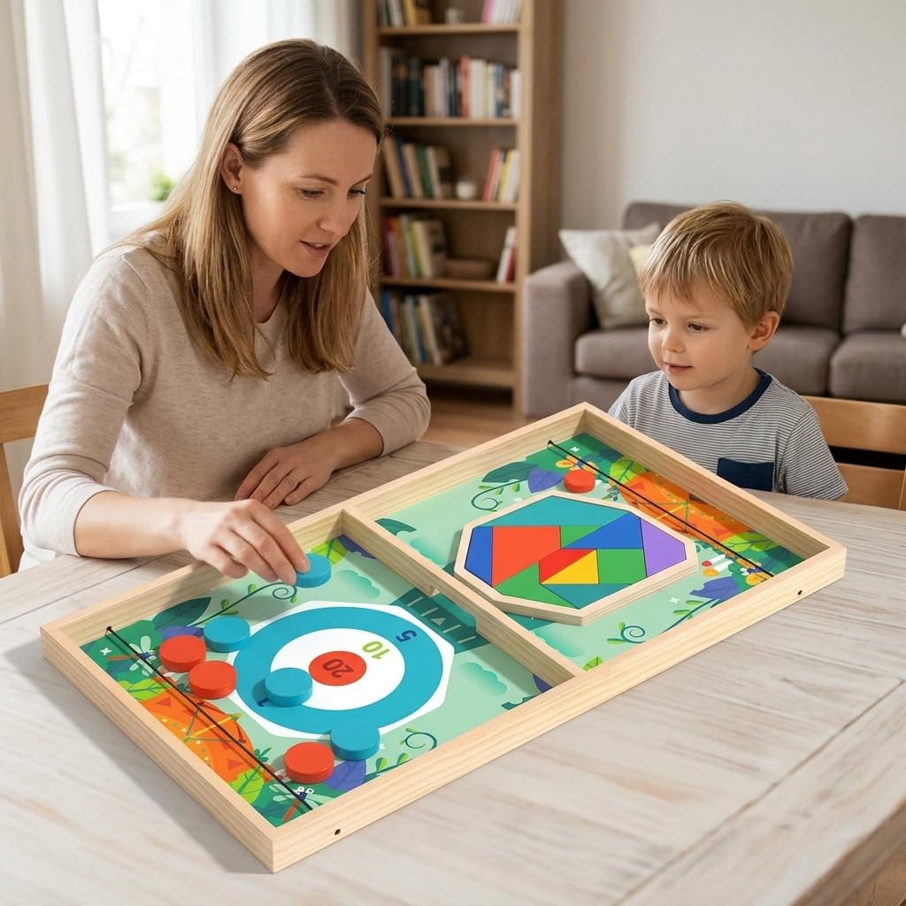 Holzbrettspiel, Geschicklichkeitsspiel für Kinder 3-12 Jahre, Familienspiel für 2 Spieler, Schnipp Chess Set & Zauber Puzzle