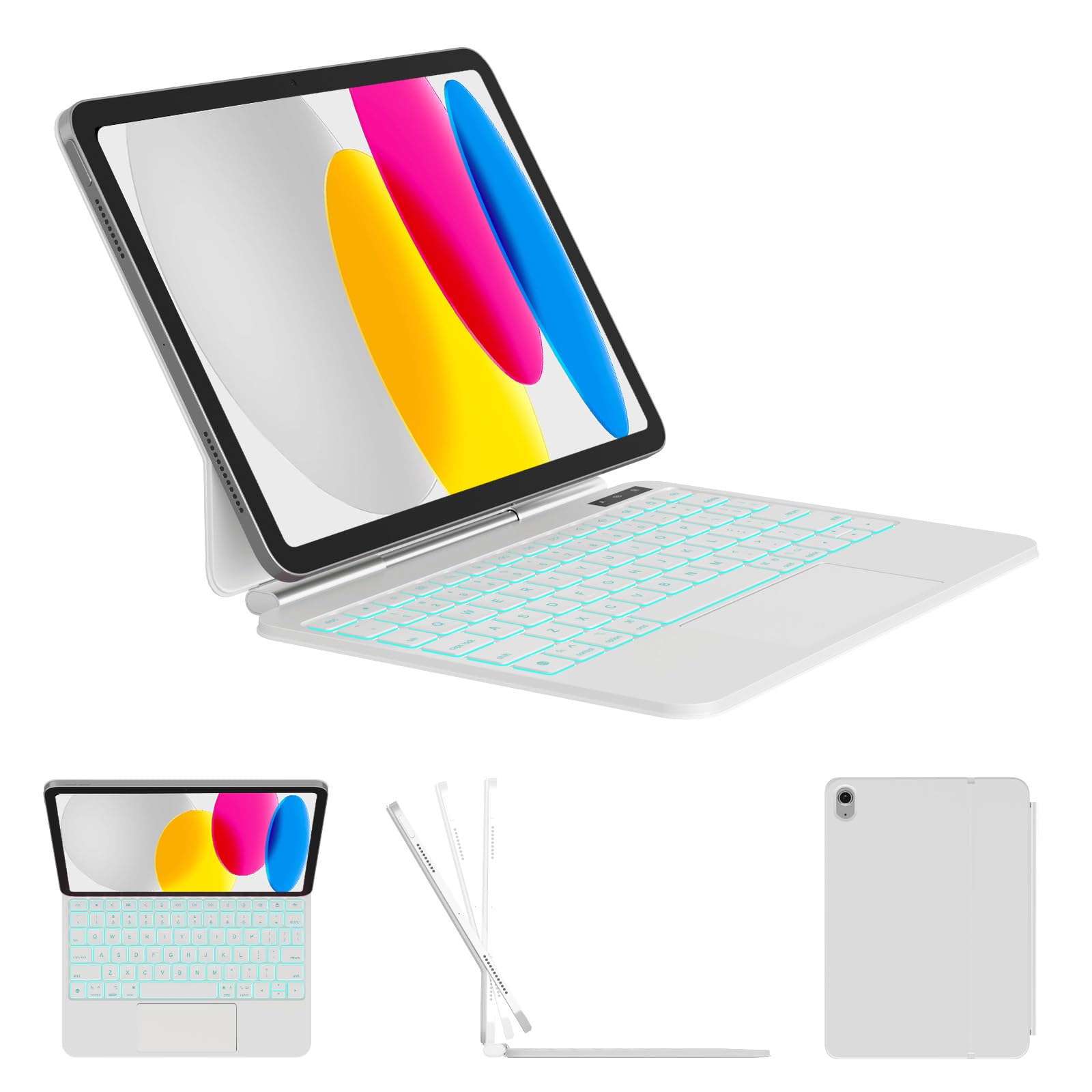 ZYNTHRALIX for iPad 11th/10th Generation Case with Keyboard, Magic Keyboard for iPad (A16) 2025/10th 10.9-inch 2022, Springy Backlit Keys, Stain-Resistant Surface, Multi-Touch Trackpad, White