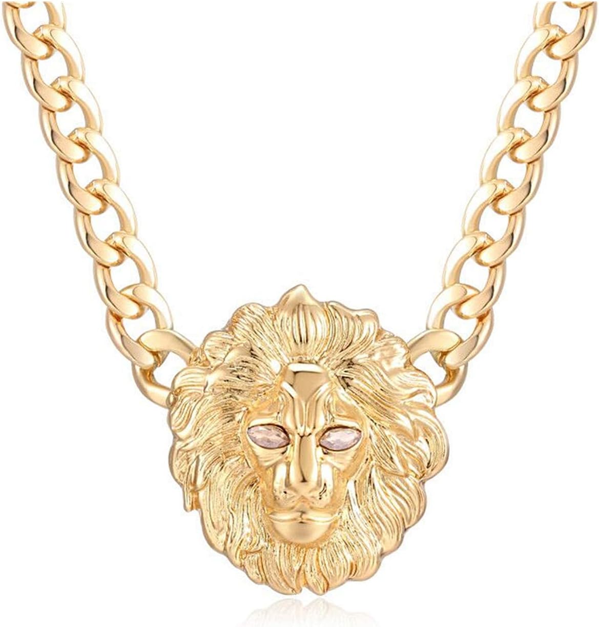 Women's Chunky Chain Lion Head Necklace Punk Costume Cocktail Crystal Animal Choker Pendant Statement Hip Hop Jewelry