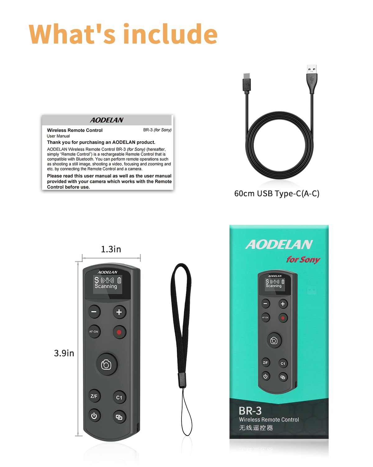 Télécommande sans fil Sony - Aodelan - Écran OLED - Compatible ZV-E10, FX3, a6100, a6400, a6600, a7 III, a7R III, DSC-RX100 VII, ZV-1