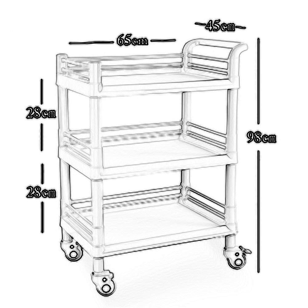 Carrelli Mobili, Carrello per Uso Domestico Carrello 3-Shelf Beauty Trucco Spa con Ruote Rotolanti, Strumento, Attrezzature Mediche Ospedaliere/White/65 * 45 * 98Cm