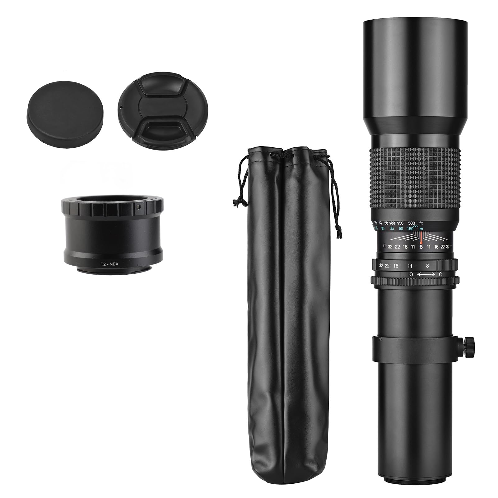 Obiettivo Super Teleobiettivo da 500 Mm per Fotocamere con Zoom Manuale, Apertura F8.0 F32, Obiettivo Multistrato, Attacco per Treppiede con Anello Adattatore per Attacco NEX E