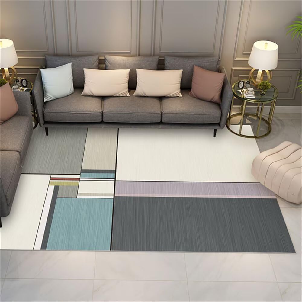 Tapis de chambre moderne gris et bleu lavable pour simplifier votre quotidien