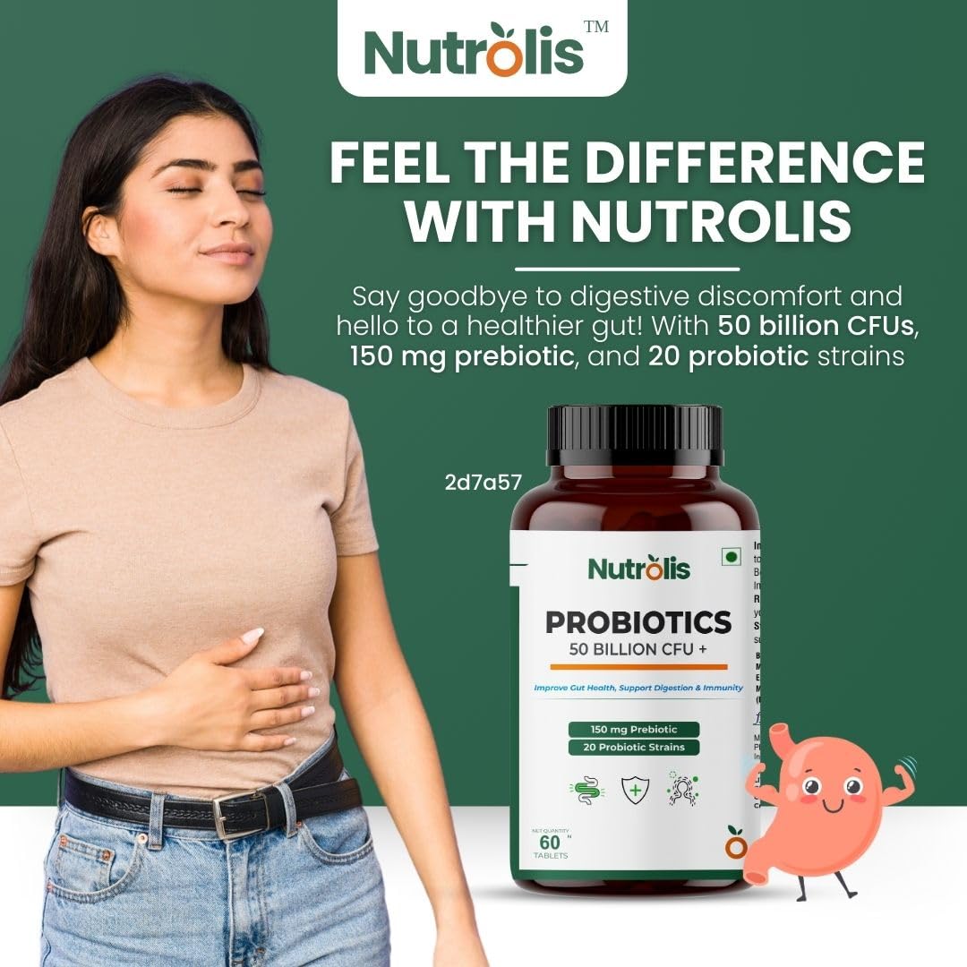 Natolis Prebiotics and Probiotic Supplement for Gut Health | 50 billion cfu | 20 probiotic strains + 150mg prebiotics | Supports better digestion, immunity and AIDS blotting. For men and women. 60 vegetarian pills Natolis Prebiotics and Probiotic Supplement for Gut Health | 50 billion cfu | 20 probiotic strains + 150mg prebiotics | Supports better digestion, immunity and AIDS blotting. For men and women. 60 vegetarian pills