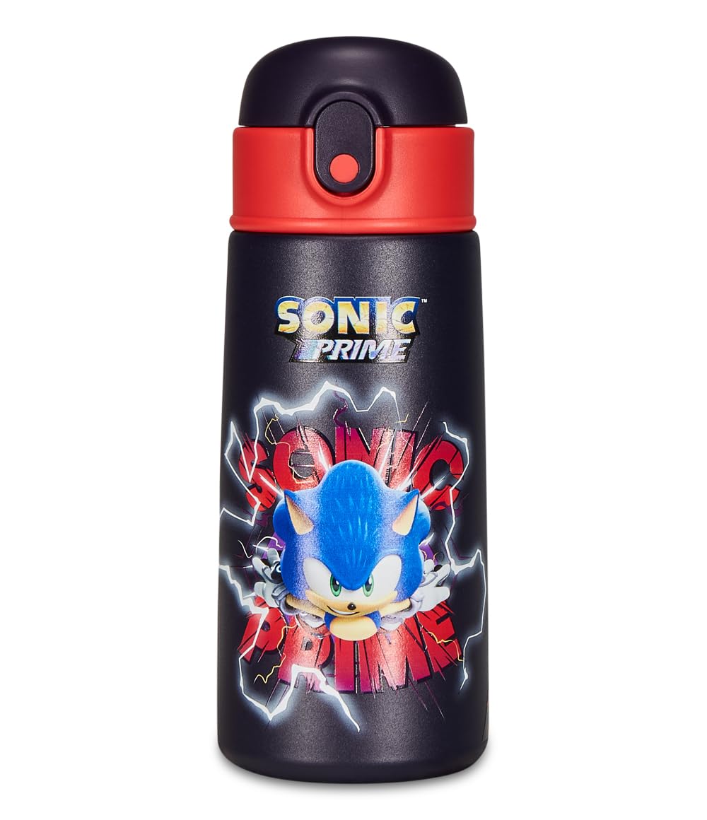 Seven Sonic Thermos Flask Blue and Red - Kids with Straw 460ml BPA Free for Nursery Primary School - Stainless Steel Temperature Resistant up to 24 Hours
