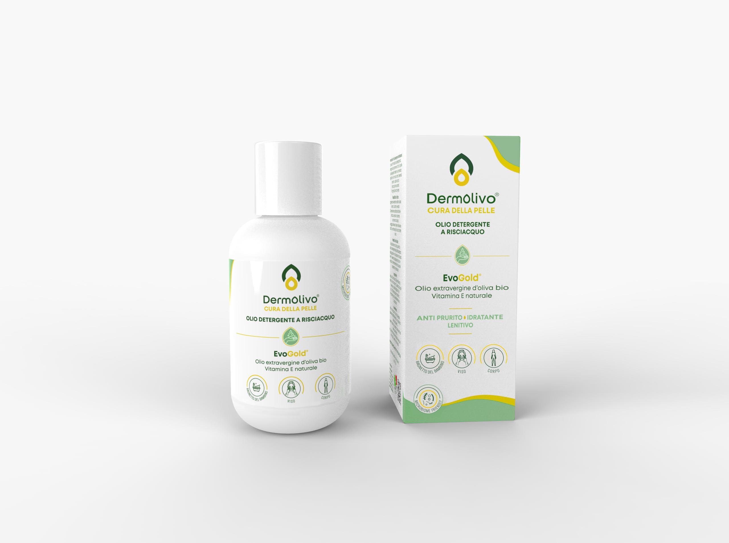 Olio Detergente a Risciacquo, Delicato per Pelle Sensibile, con EvoGold Olio Extravergine di Oliva e Vitamina E, per Neonati e Adulti, Senza Sapone e Parabeni