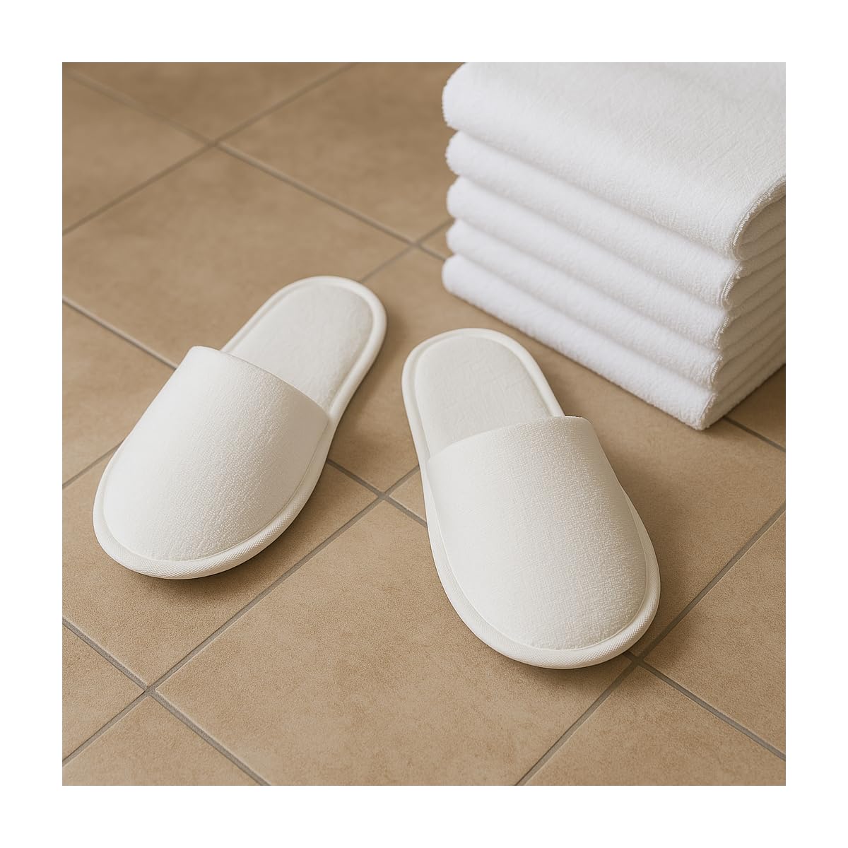 Lot de 100 Paires de Chaussons fermés Pantoufle éponge jetables Blancs pour Thalasso, hôtel, Spa, Piscine