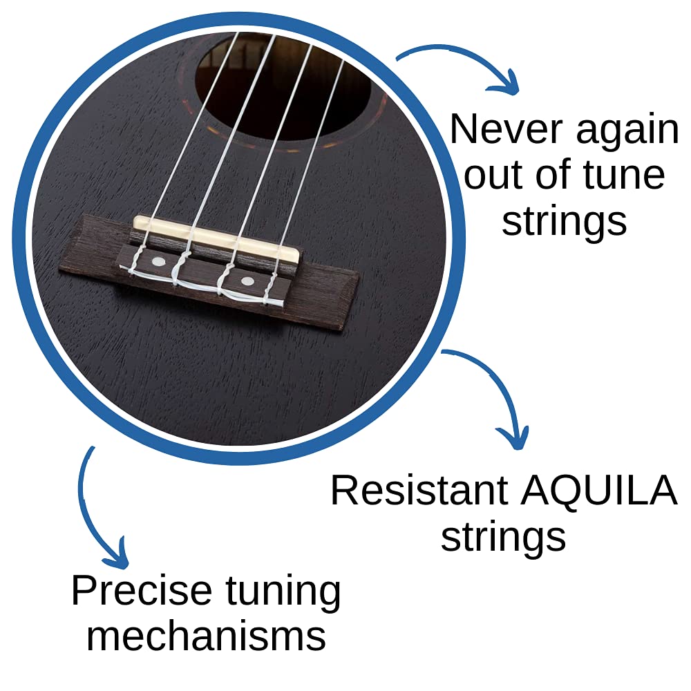 Cascha, ukulele soprano, nero, mogano, set di 3 plettri colorati, custodia per ukulele soprano, ukulele di alta qualità, in mogano, nero, piccola chitarra hawaiana per principianti avanzati