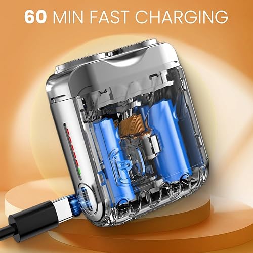 Miniatura 4 de Afeitadora eléctrica portátil de doble anillo, mini maquinilla de afeitar eléctrica giratoria de doble anillo para hombres, recargable por USB, un