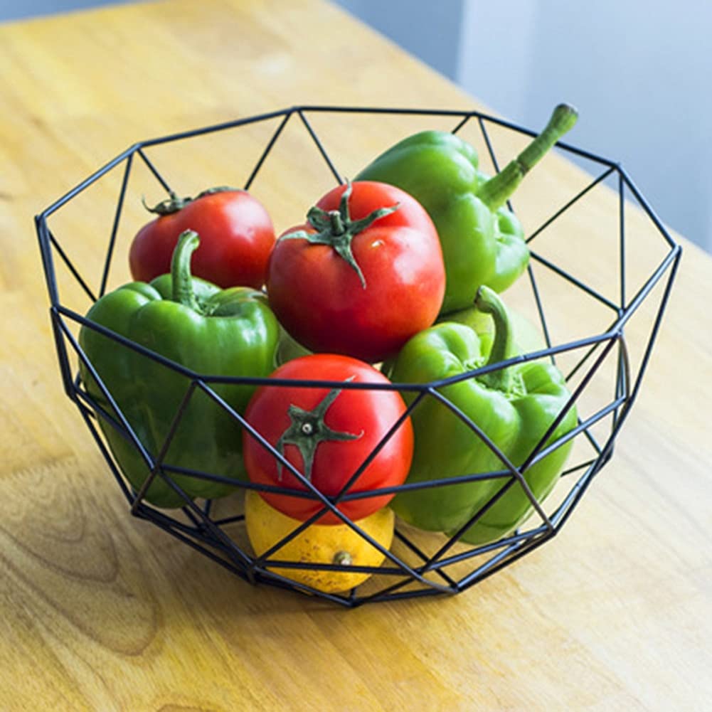 Corbeille à Fruits En Fil Métallique - Panier De Rangement En Fer, Design Creux, Tailles S (18x6 Cm) Et L (28x7.5 Cm)