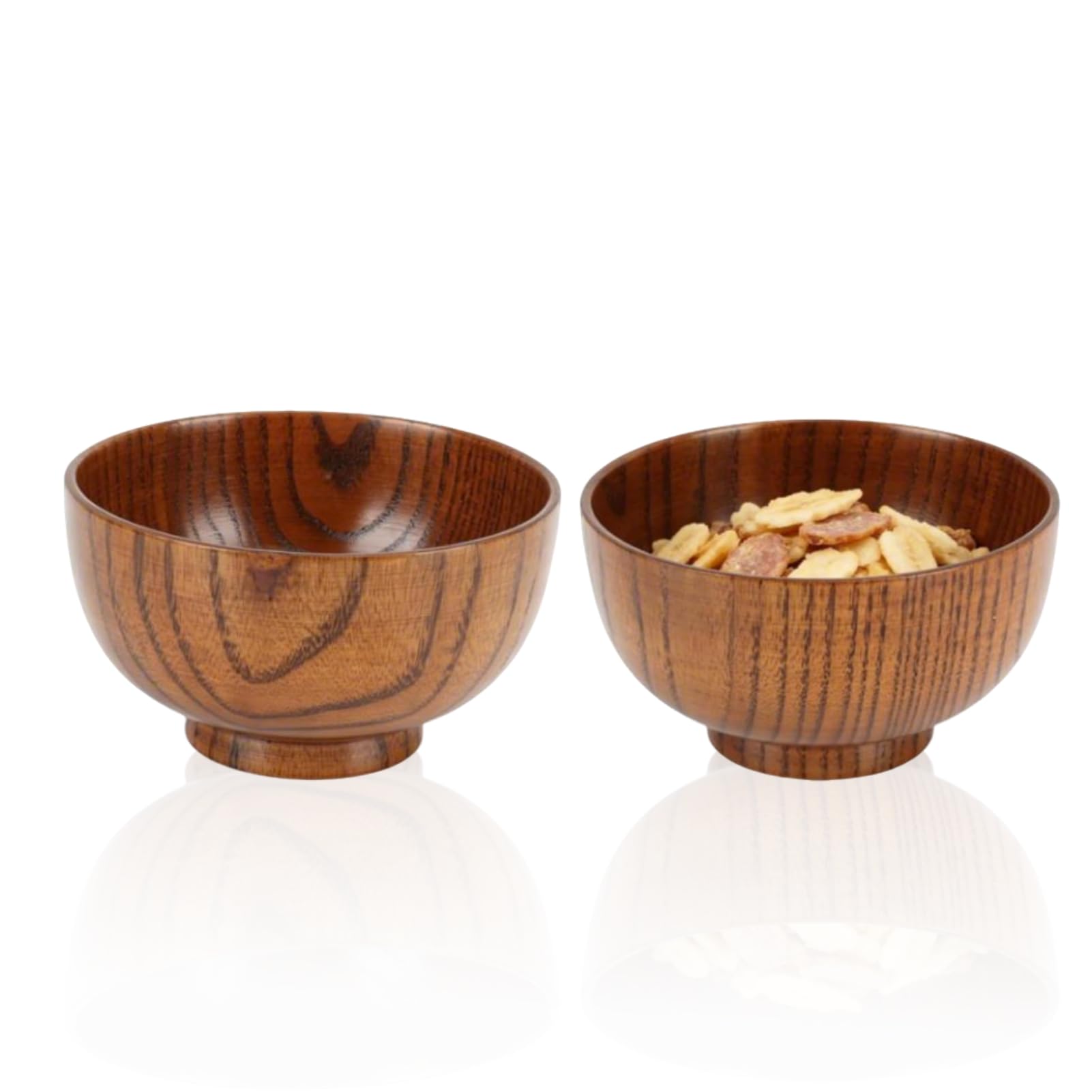 2 cuencos de madera hechos a mano, cuenco japonés de madera para fideos, arroz, sopa, ensalada, postre, aperitivos, café, té, servir vajilla para el hogar y restaurante