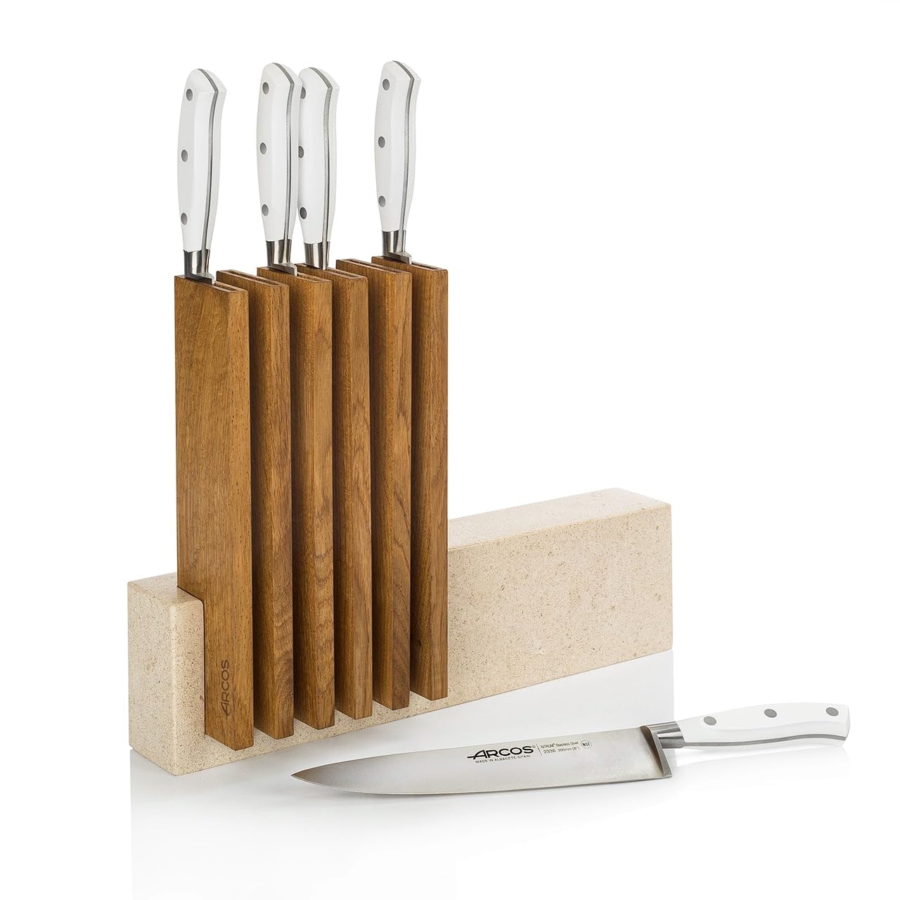 Arcos Petra Messerhalter, aus Kalkstein und Holz, 28 x 36 x 7 cm, für 6 Messer (Messer nicht im Lieferumfang enthalten)