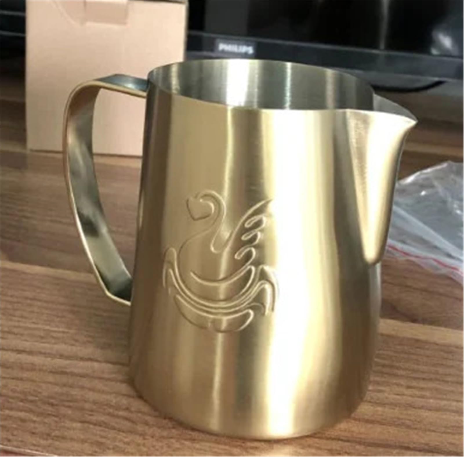 Milchkännchen Kaffeezubereitung, Tasse, Milchkännchen, Kaffee-Latte-Art-Tasse, Aufschäumkrug, Tasse, Milchaufschäumkrug, Kaffeezubehör(Gold,400ml)