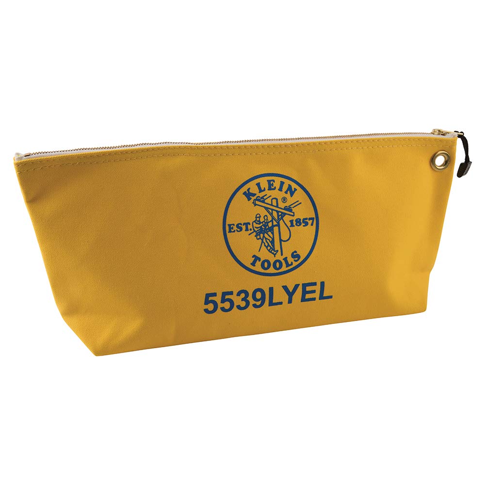 Klein Tools 5539LYEL Zipper Bag, Large 16-Inch Canvas Tool Pouch for Tool Storage with Brass Zipper, and Grommet for Hanging, Yellow