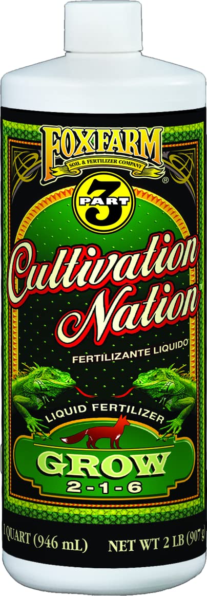 FoxFarm Cultivation Nation Grow Fertilizer - Formula for Optimal Vegetative Growth, Perfect for Soil, Soilless Media, Hydroponics & Aeroponics - Part 1 of 3-Part Feeding Program- NPK 2-1-6 (Quart)
