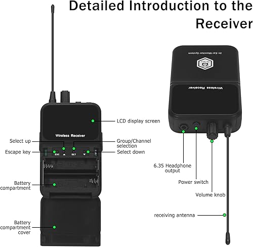 Miniatura 6 de EM100 UHF Wireless in Ear Monitor System 1 Channel 1 Bodypacks Mono IEM System para músicos, utilizado para escenario, banda, estudio de grabación y