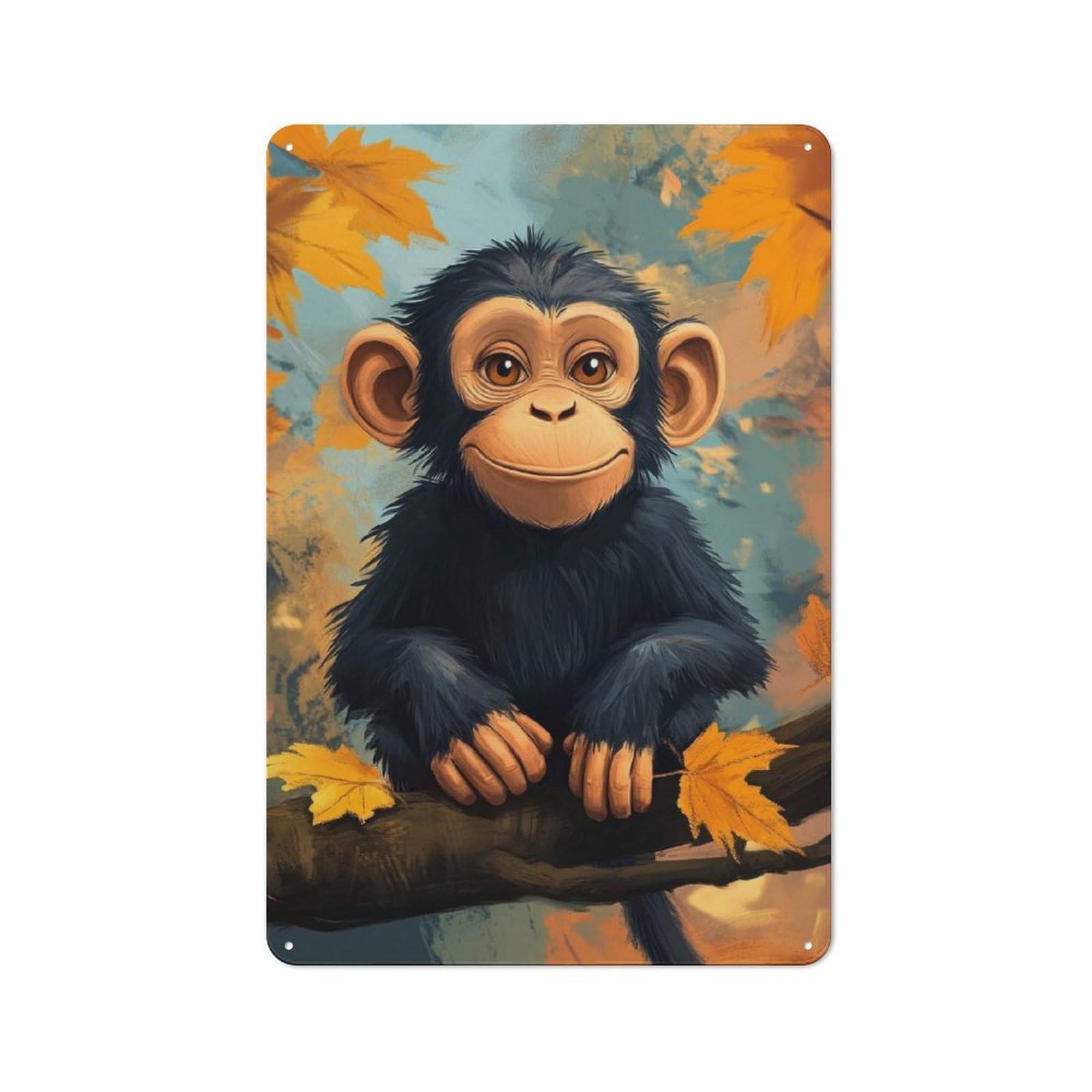 Junmoney Smiling Chimpanzee Art Rustic Metal Plaque 30X20cm For Studio Or Craft Room, Housewarming Present For People Styling Studio And Craft Room