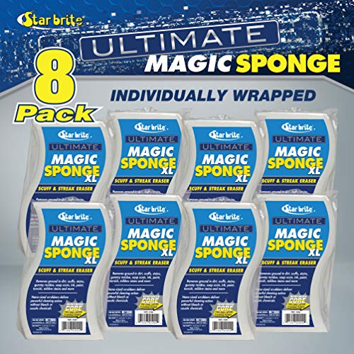 Image of STAR BRITE XL Magic Sponge - 8 Pack - Extra Large, Long Lasting, Premium Melamine Boat Scuff Eraser - Multi-Purpose Scrubber - Bathroom, Kitchen, Floor, Bathtub, Toilet, Baseboard, Wall Cleaner