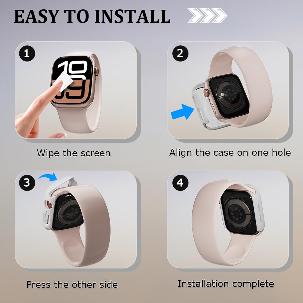Paquete de 2 fundas rígidas de policarbonato para Apple Watch Series 10, protector de pantalla de 42 mm, con protector de pantalla de vidrio templado 9H, funda protectora completa para iWatch