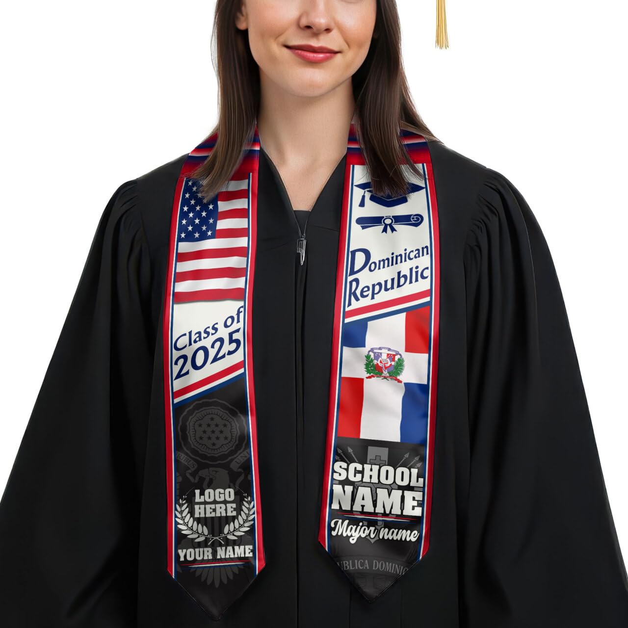 MonkeyVan Personalized Graduation Stole for Dominican Republic Senior, Dominican Flag Graduation Sash Class of 2025 Gifts S341