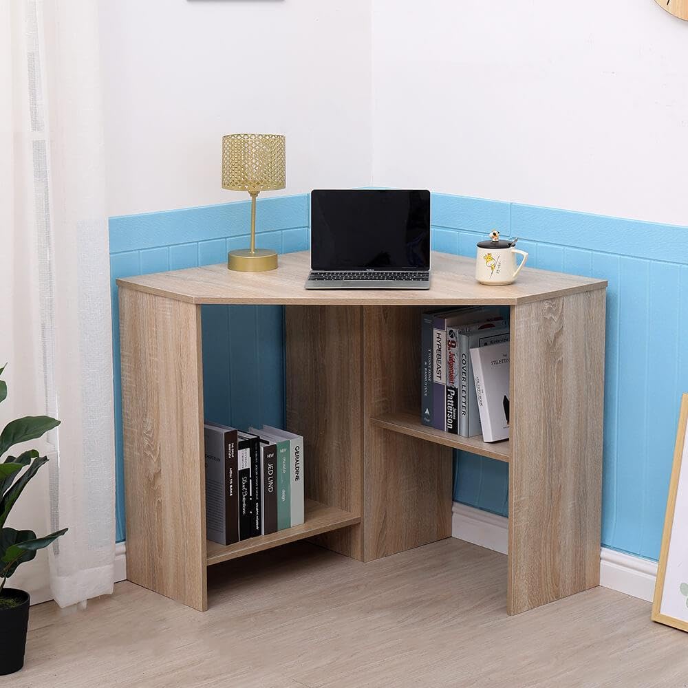Home Source Computer Desk PC Laptop Table Home Office Study Gaming, Oak Effect, Corner