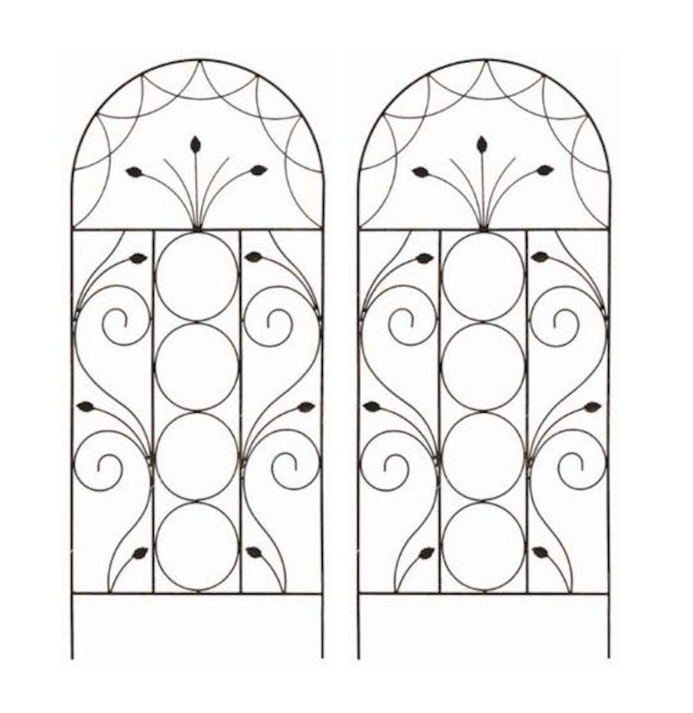 Selections Metal Garden Trellis for Climbing Plants with Decorative Leaf Design - Pack of 2
