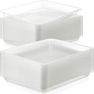 24 Pcs Activity Plastic Art Trays and Craft Tray 11 x 8.66 x 0.98 Inch Flat Storage Tray Serving Organizer Tray Stackable Bin for Painting Beads Office School DIY Projeects (Clear)